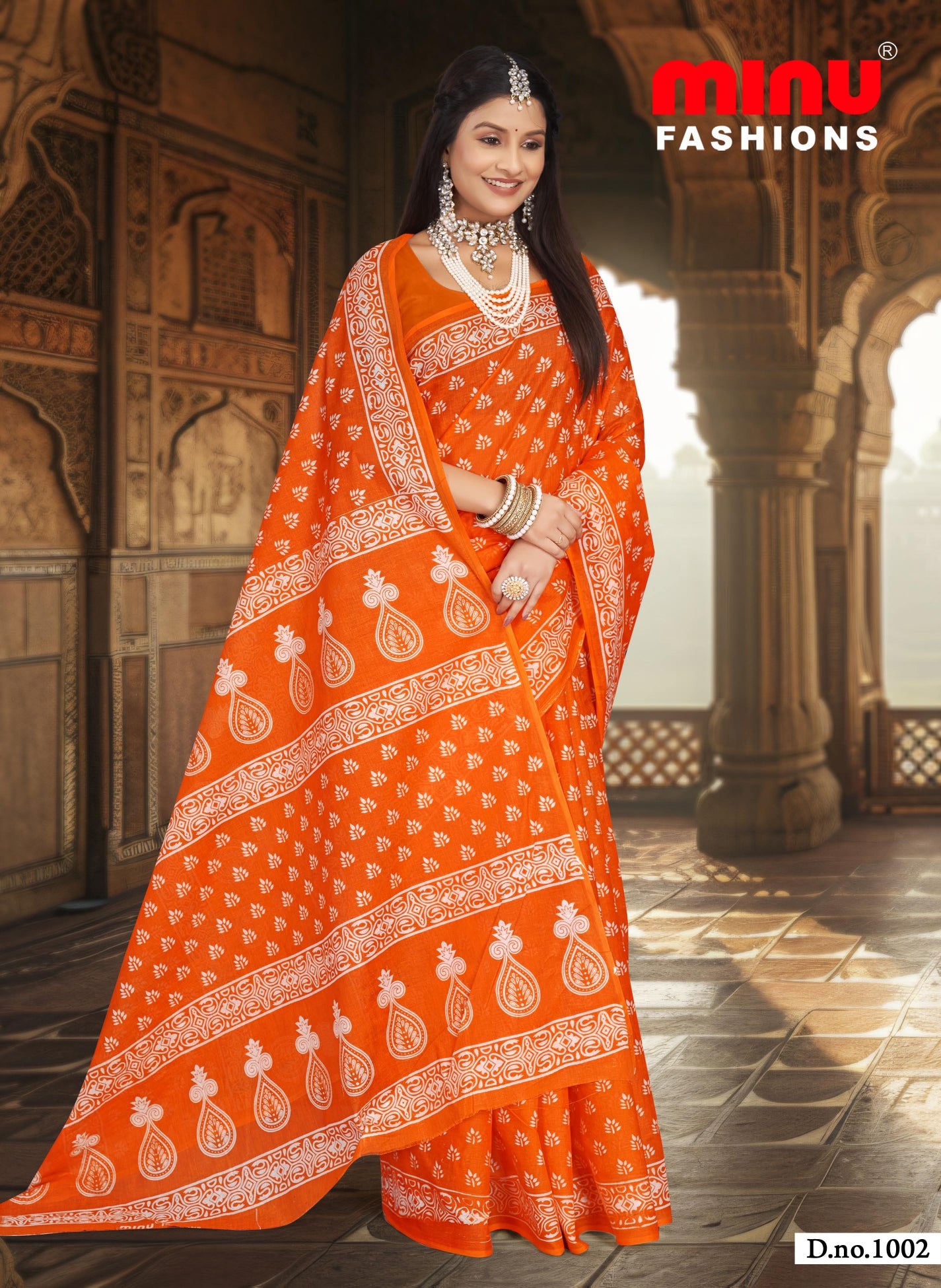 Pure cotton ethnic print saree without blouse piece