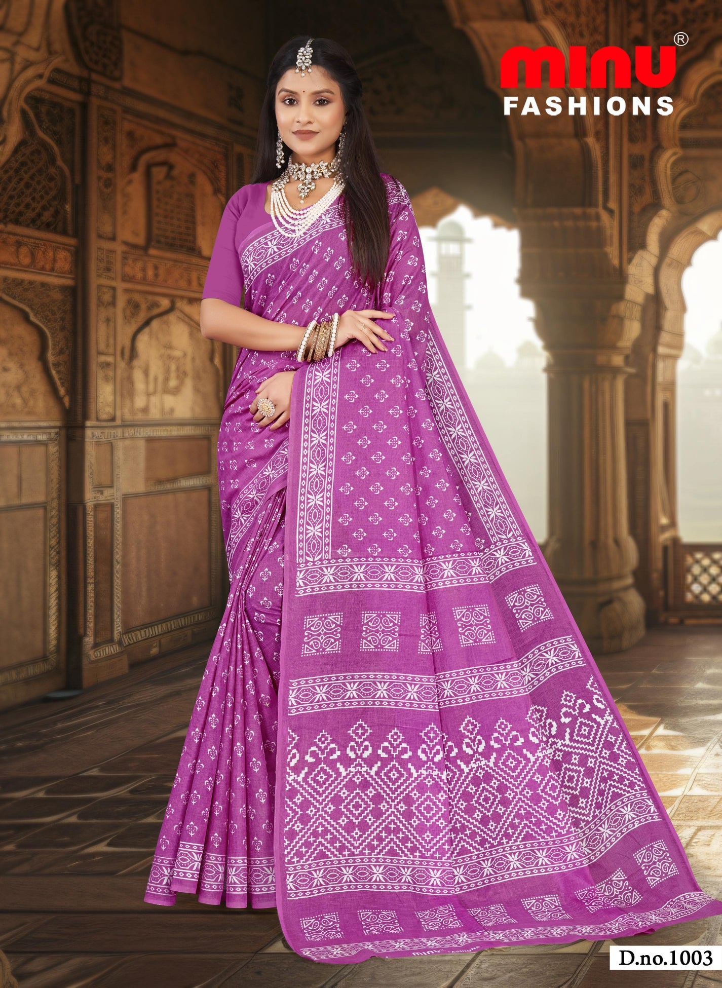 Pure cotton ethnic print saree without blouse piece