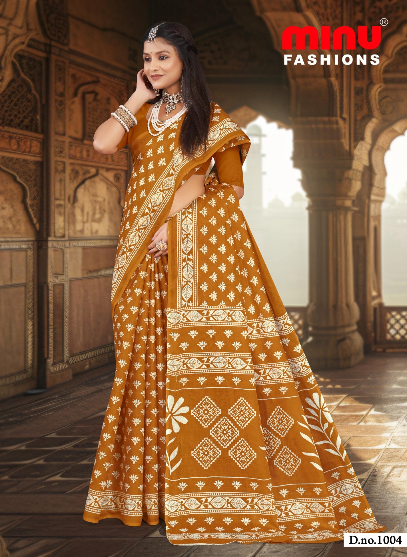 Pure cotton ethnic print saree without blouse piece