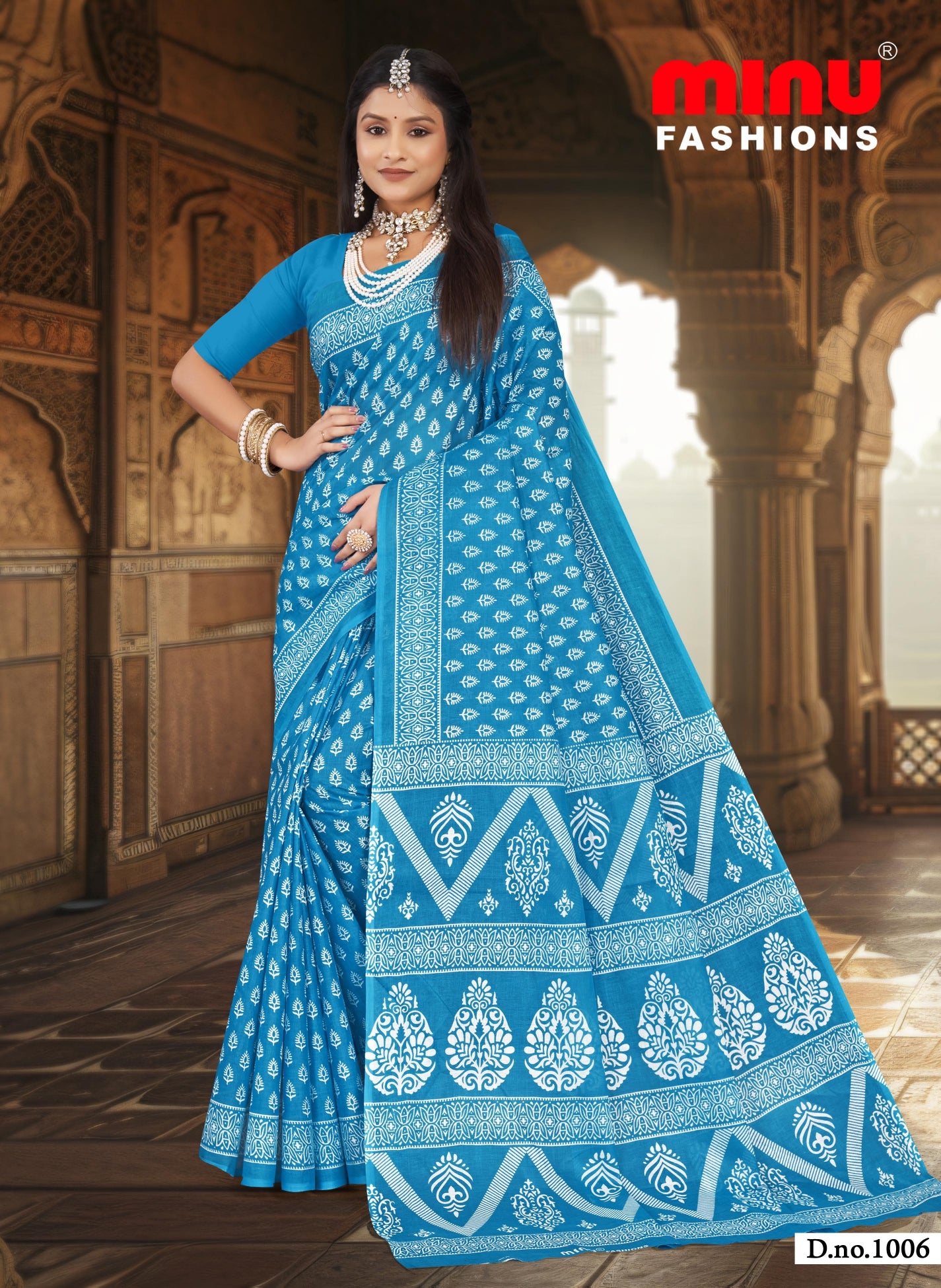 Pure cotton ethnic print saree without blouse piece