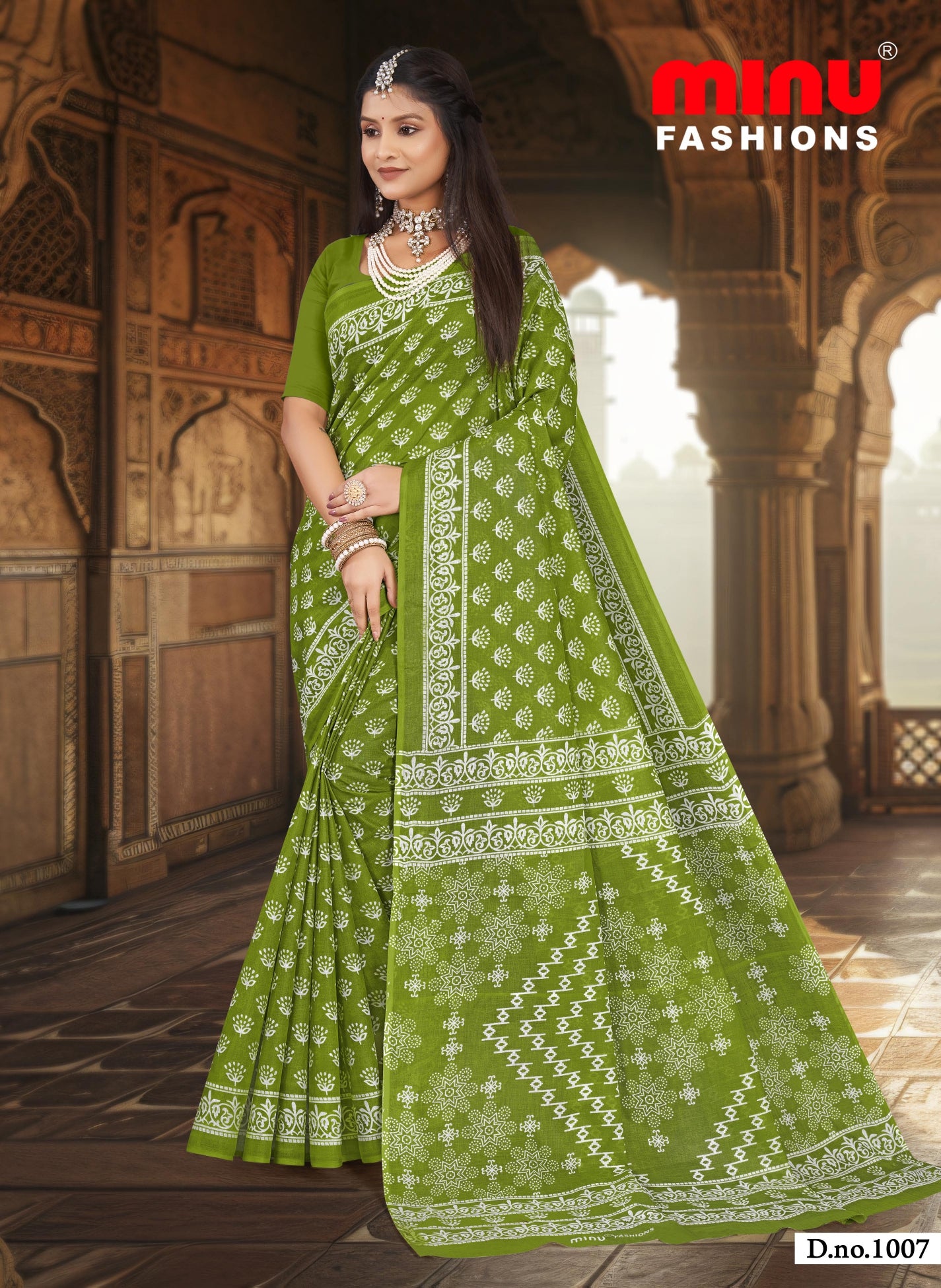 Pure cotton ethnic print saree without blouse piece