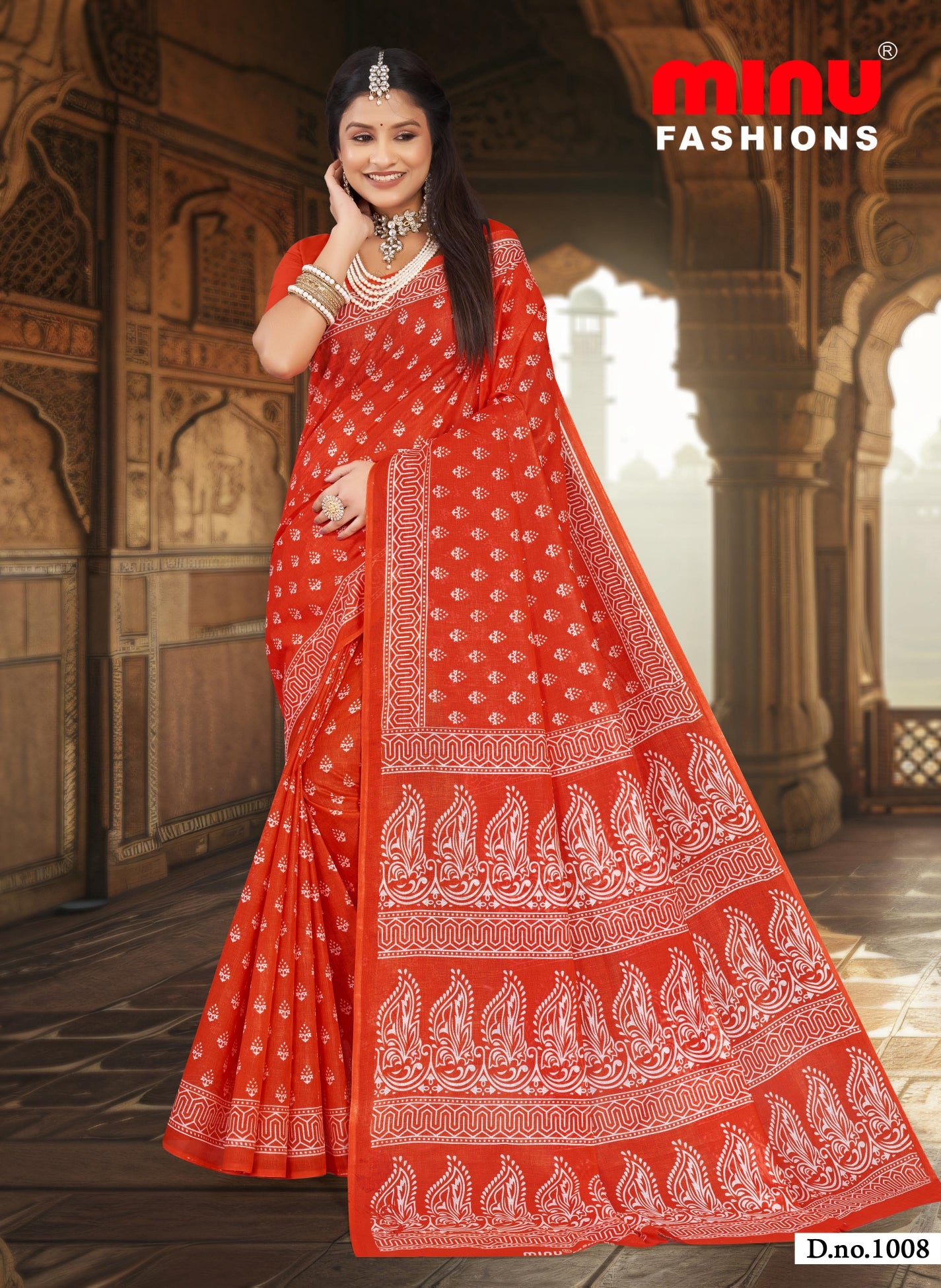 Pure cotton ethnic print saree without blouse piece