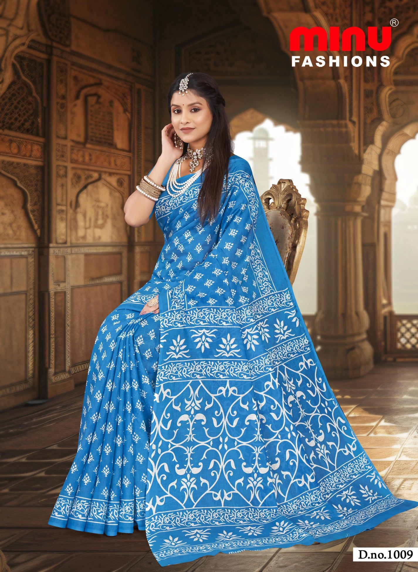 Pure cotton ethnic print saree without blouse piece