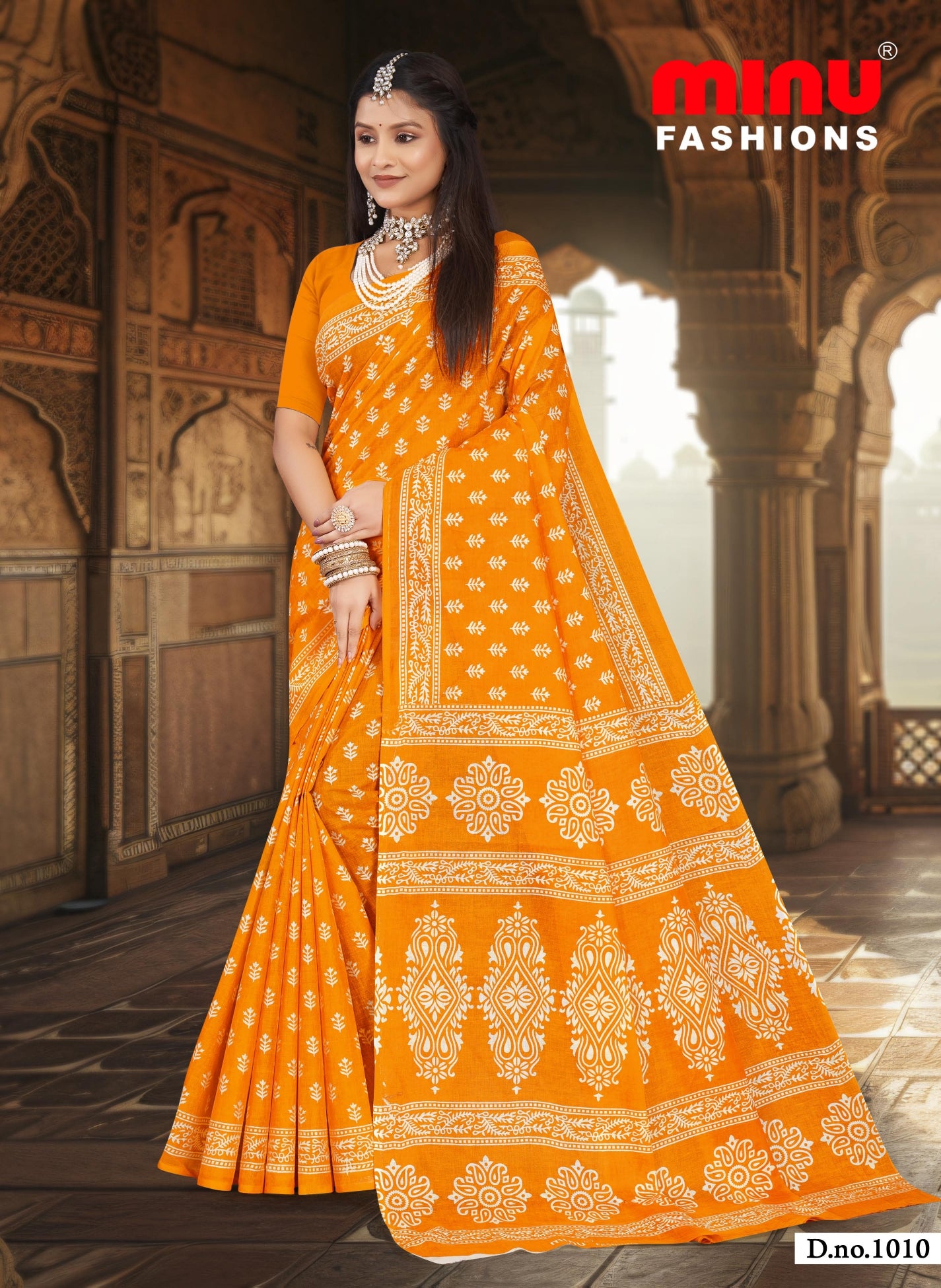Pure cotton ethnic print saree without blouse piece
