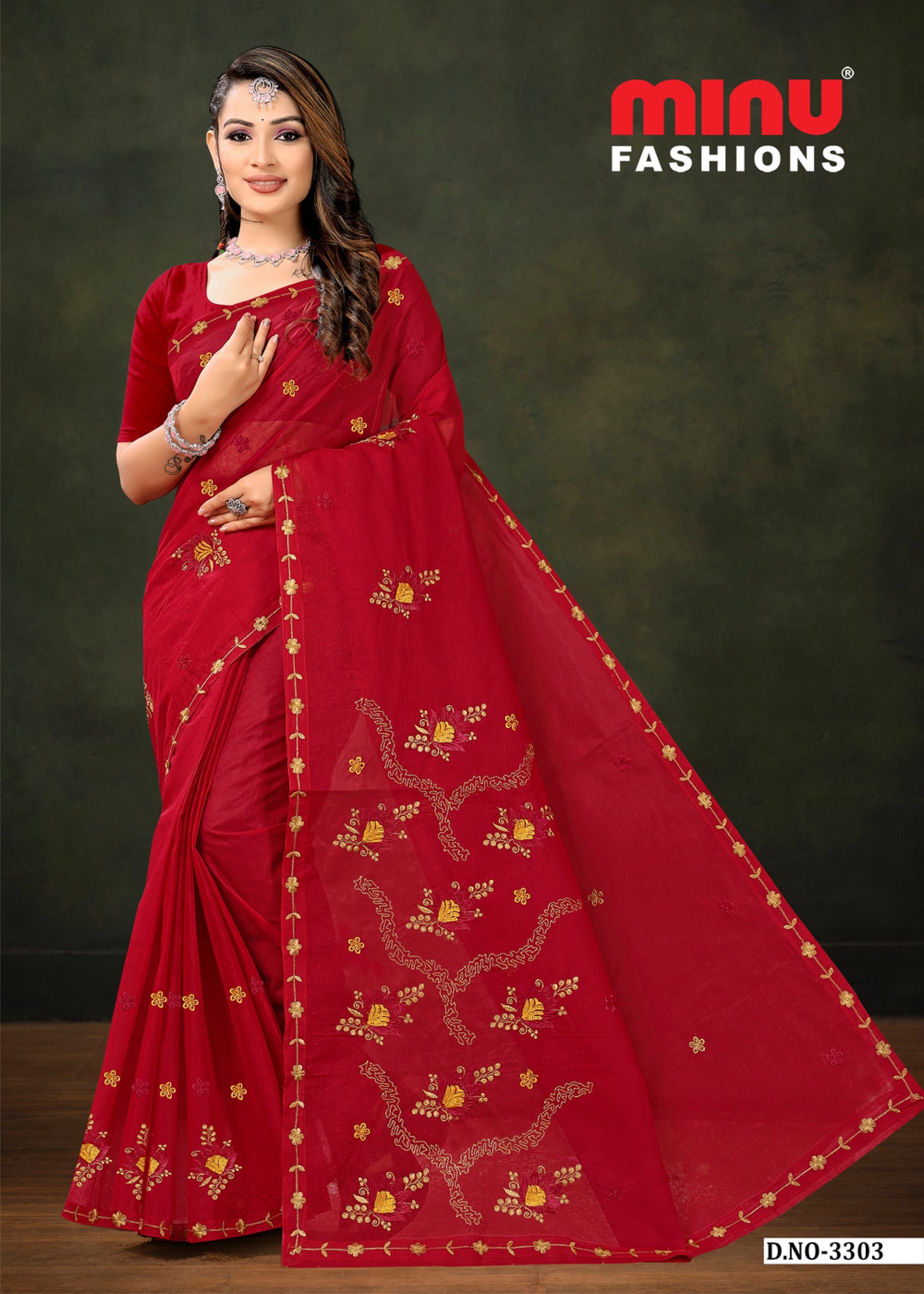 Sargam Pure Cotton Embroidery Saree 3303