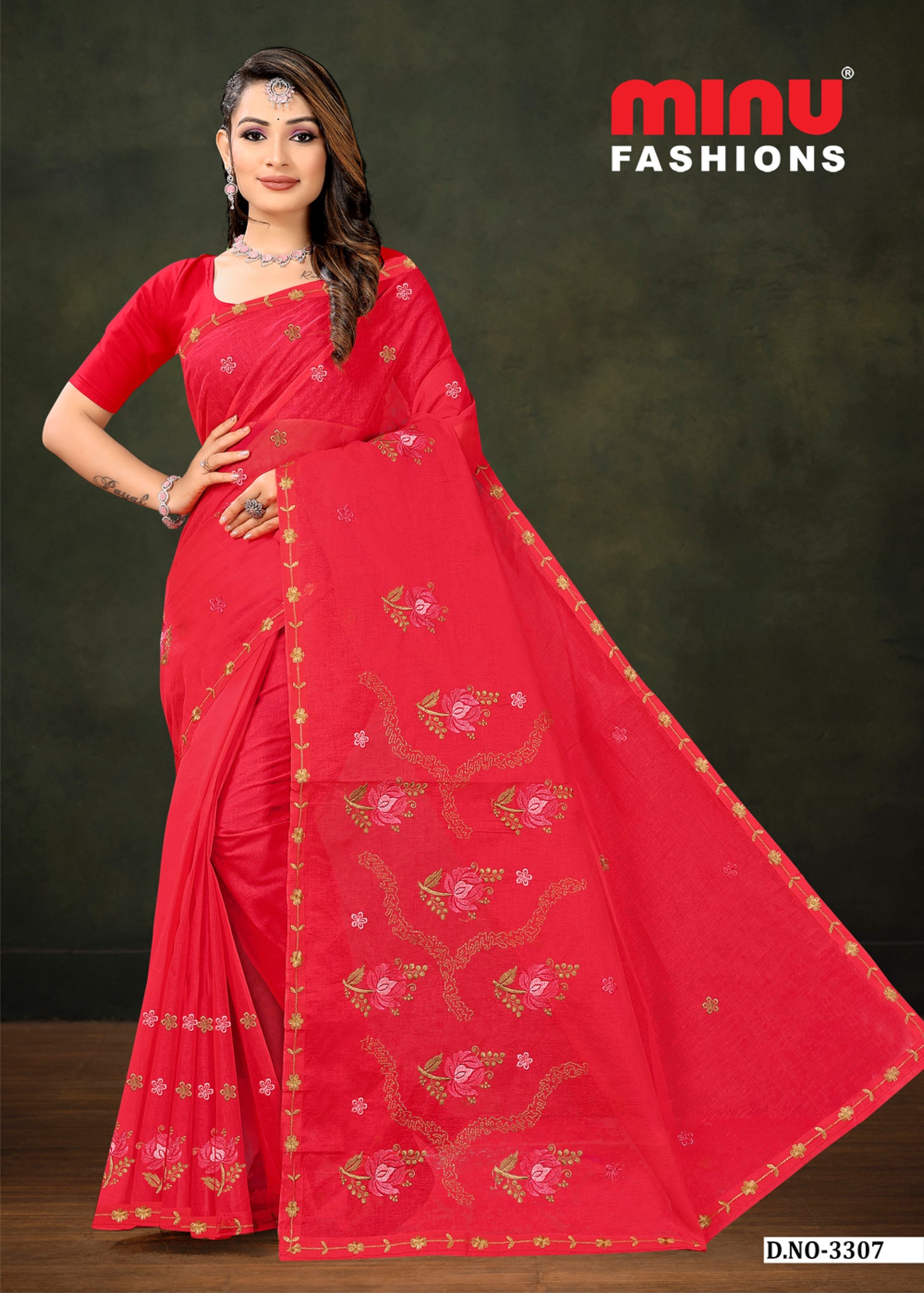 Sargam Pure Cotton Embroidery Saree 3307