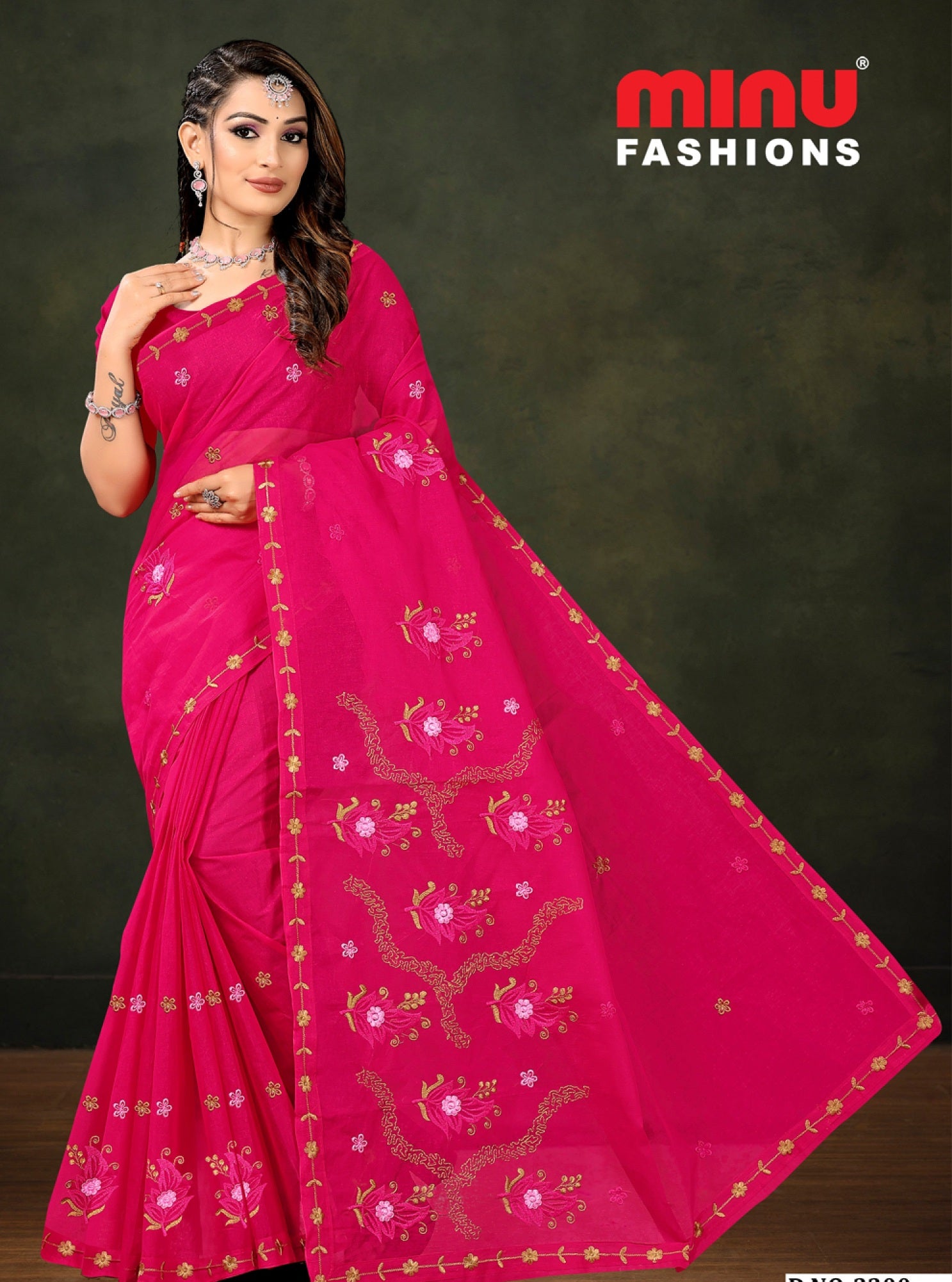 Sargam Pure Cotton Embroidery Saree 3300