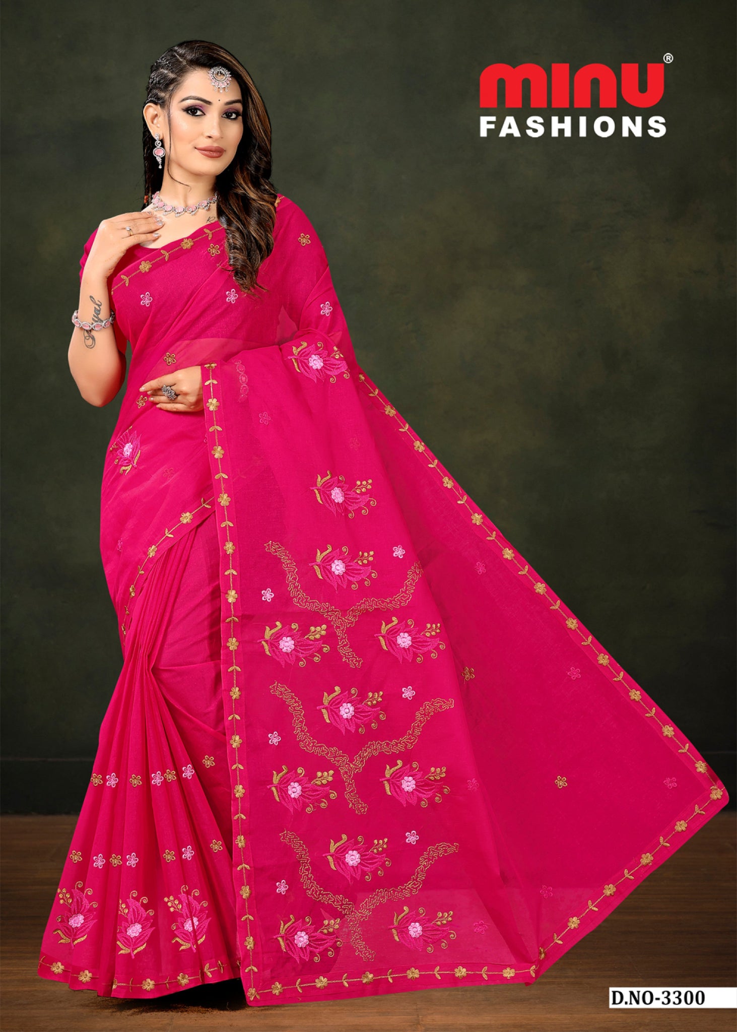 Sargam Pure Cotton Embroidery Saree 3300