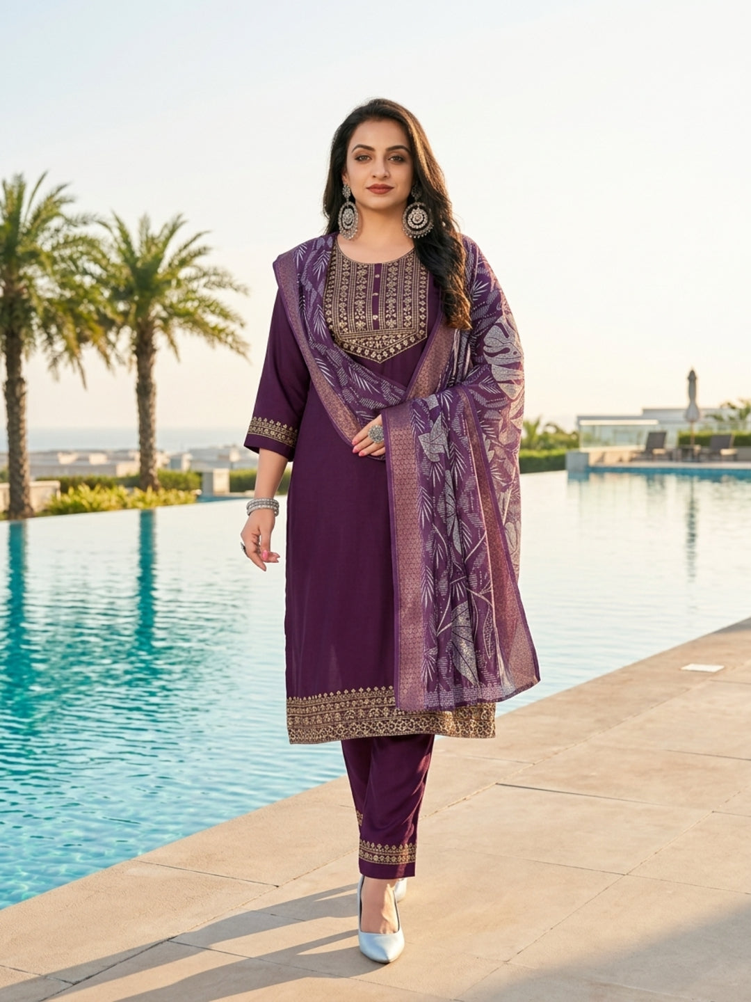 Minu Fashions Women Salwar Suit with Digital Floral Print Chanderi Dupatta