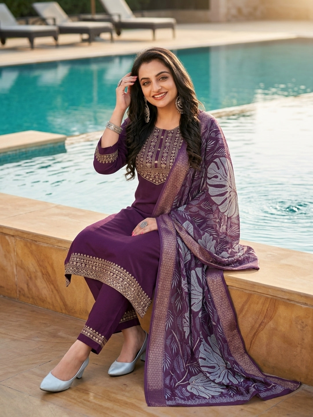Minu Fashions Women Salwar Suit with Digital Floral Print Chanderi Dupatta