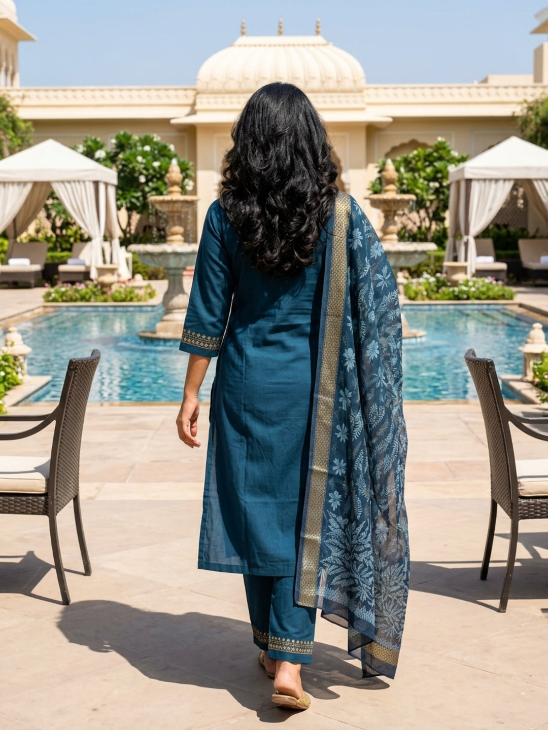 Minu Fashions Women Salwar Suit with Digital Floral Print Chanderi Dupatta