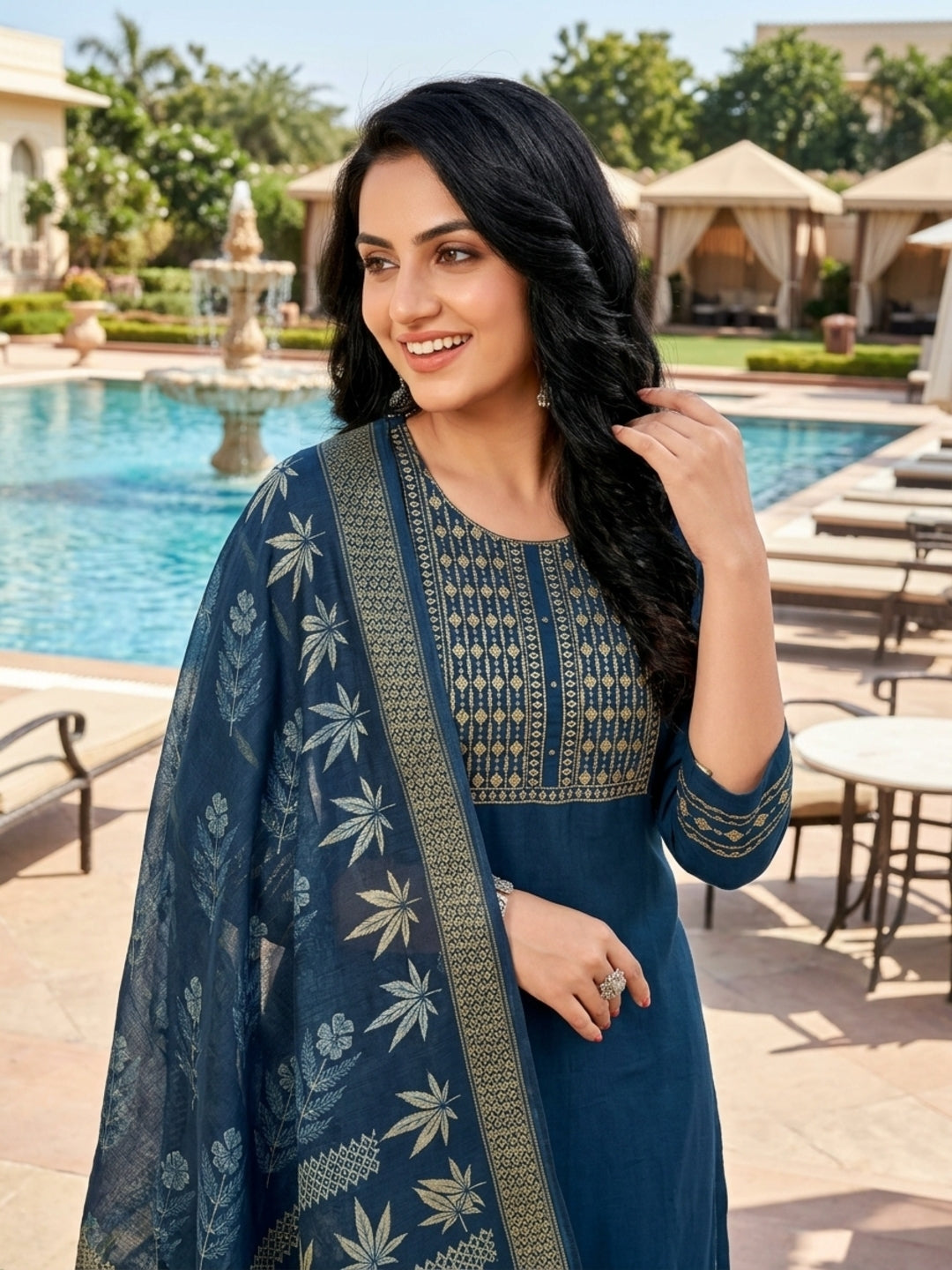 Minu Fashions Women Salwar Suit with Digital Floral Print Chanderi Dupatta