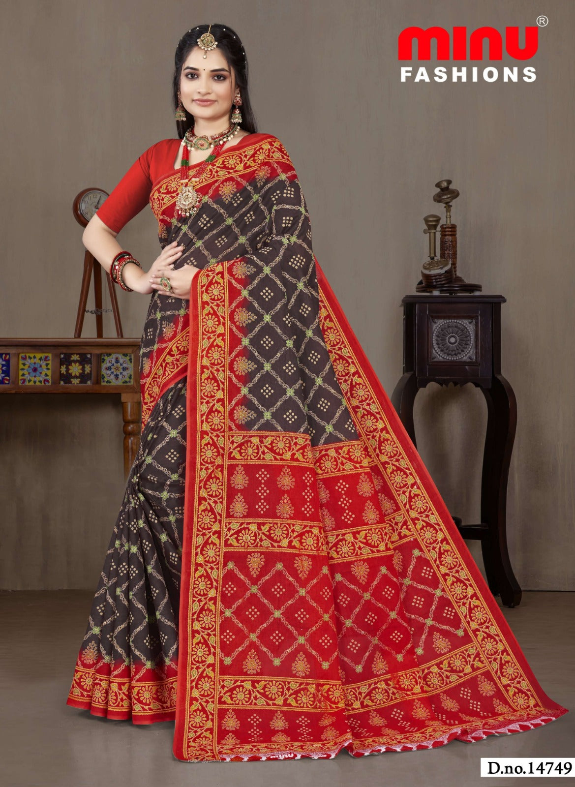 Minu Fashions Saree Ulta Chasma – Cotton printed saree with traditional design