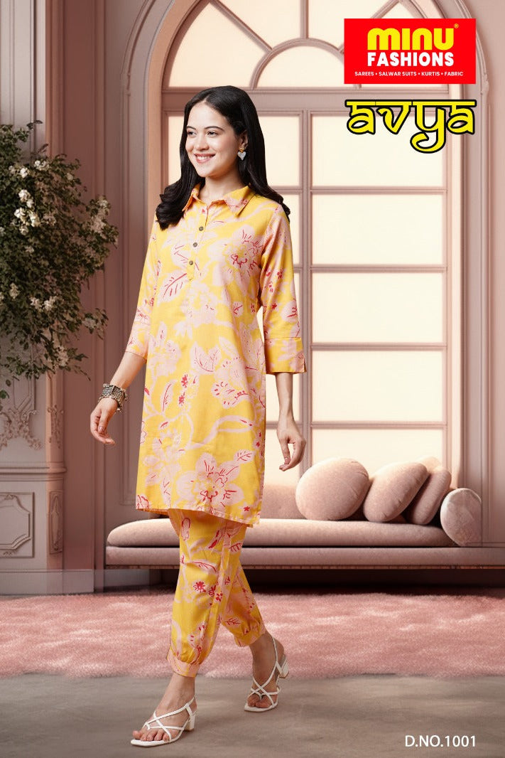 Avya Cotton Printed Co-ord Set Yellow 1001