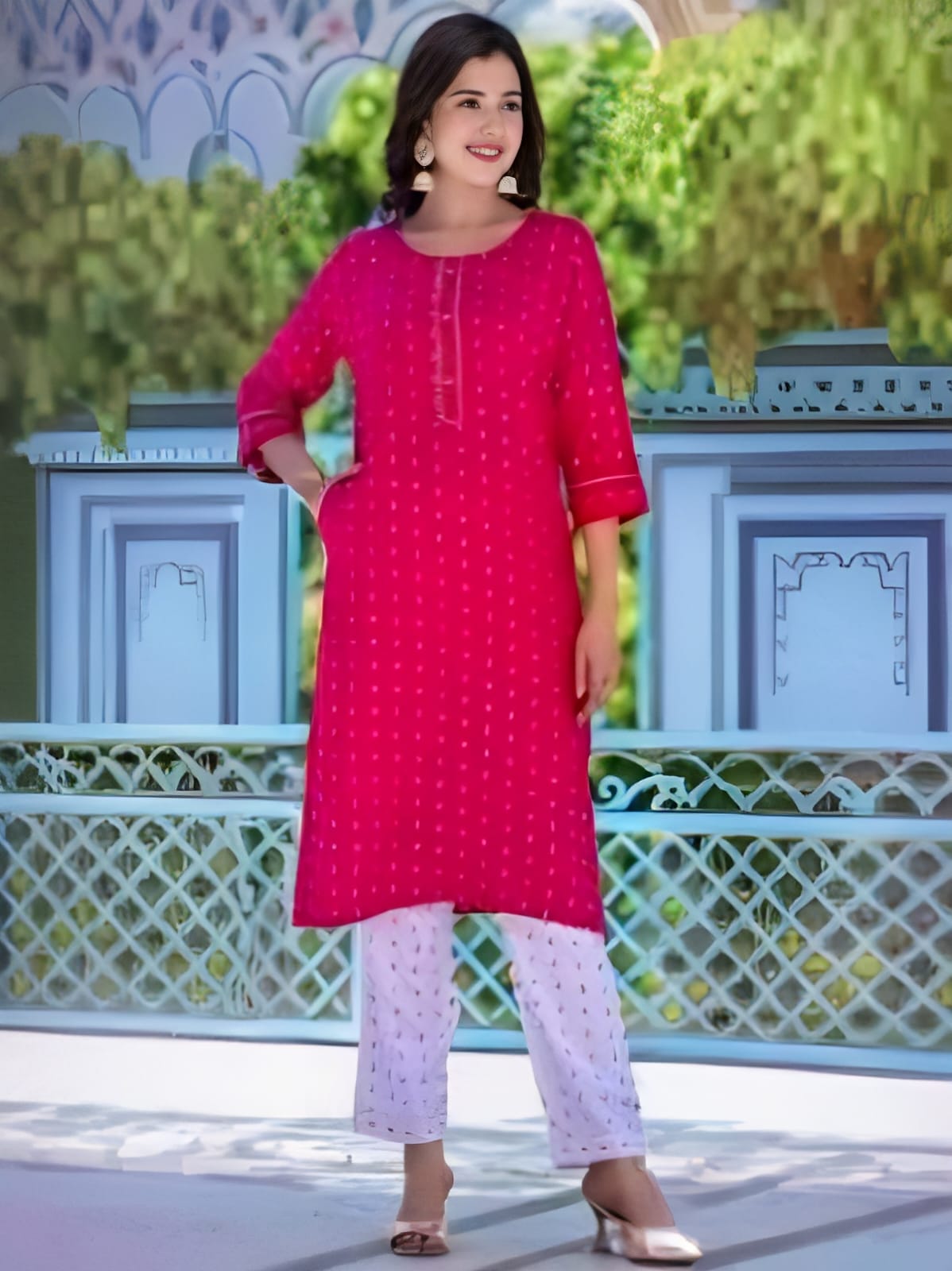 Golden Girl Combo Cotton Kurti Set Pink