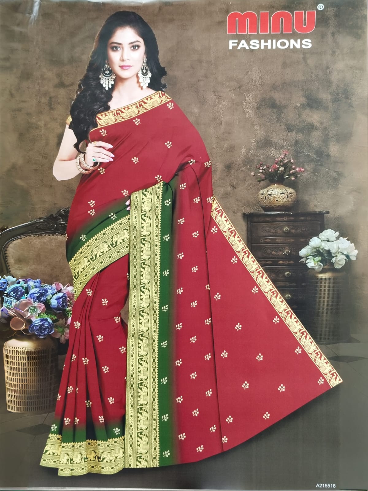 Moti Chur Cotton Embroidered Saree With BP 215518