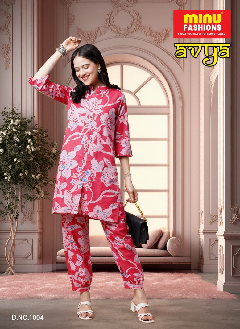 Avya Cotton Printed Co-ord Set Pink 1004
