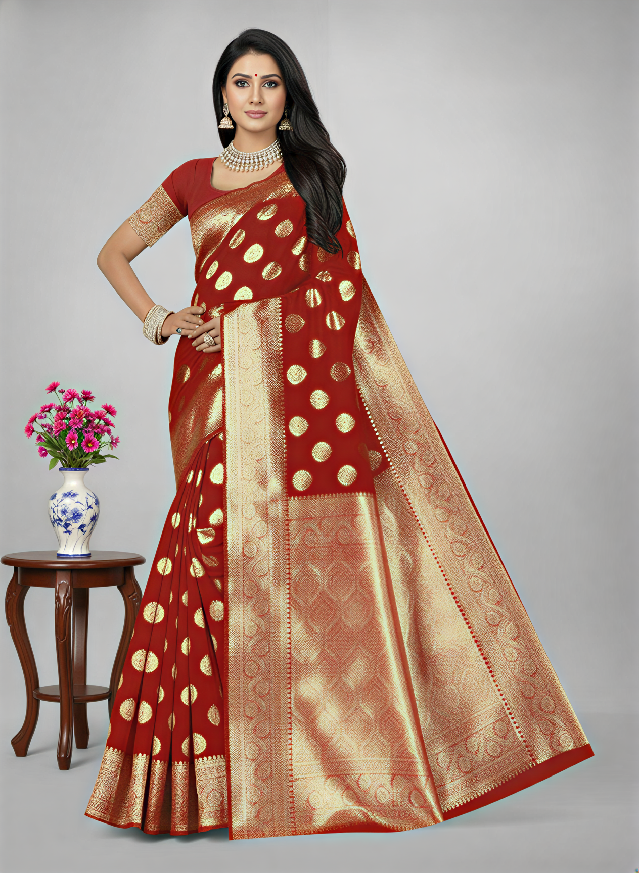 Jannat Fancy Silk Katan Saree with BP 4140