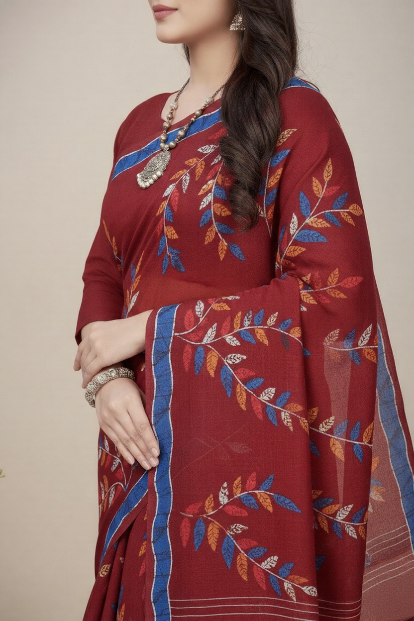 Kacha Badam Batik Cotton Printed Saree 3809