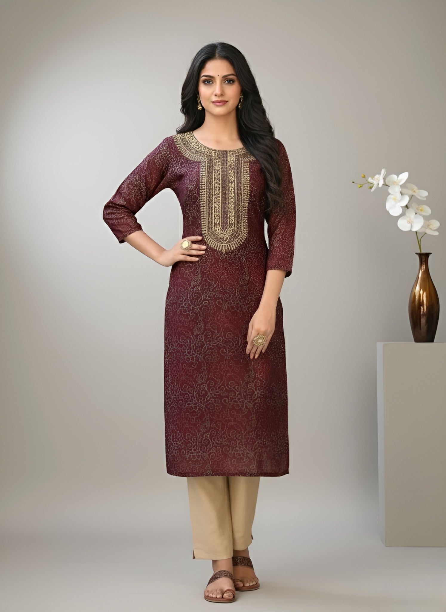 Rang Cotton Embroidered Kurti Set 1005