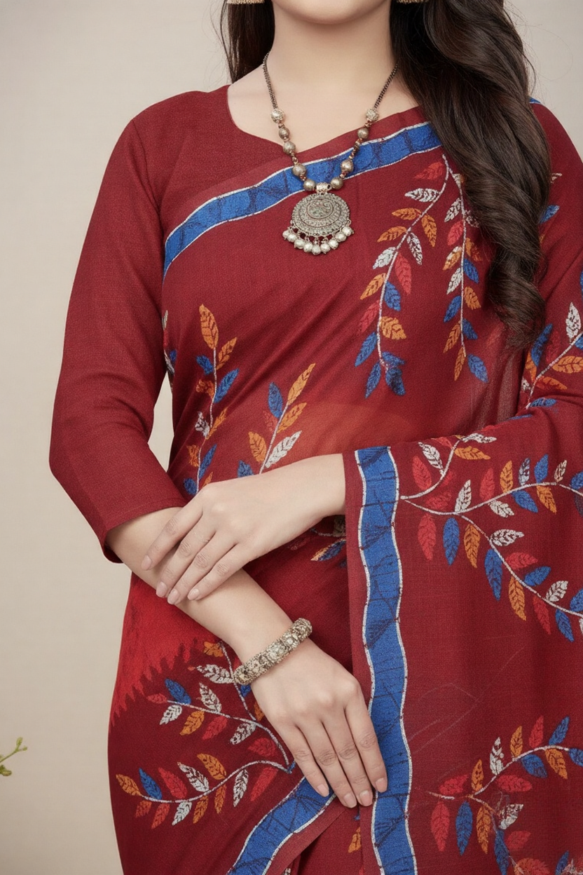 Kacha Badam Batik Cotton Printed Saree 3809