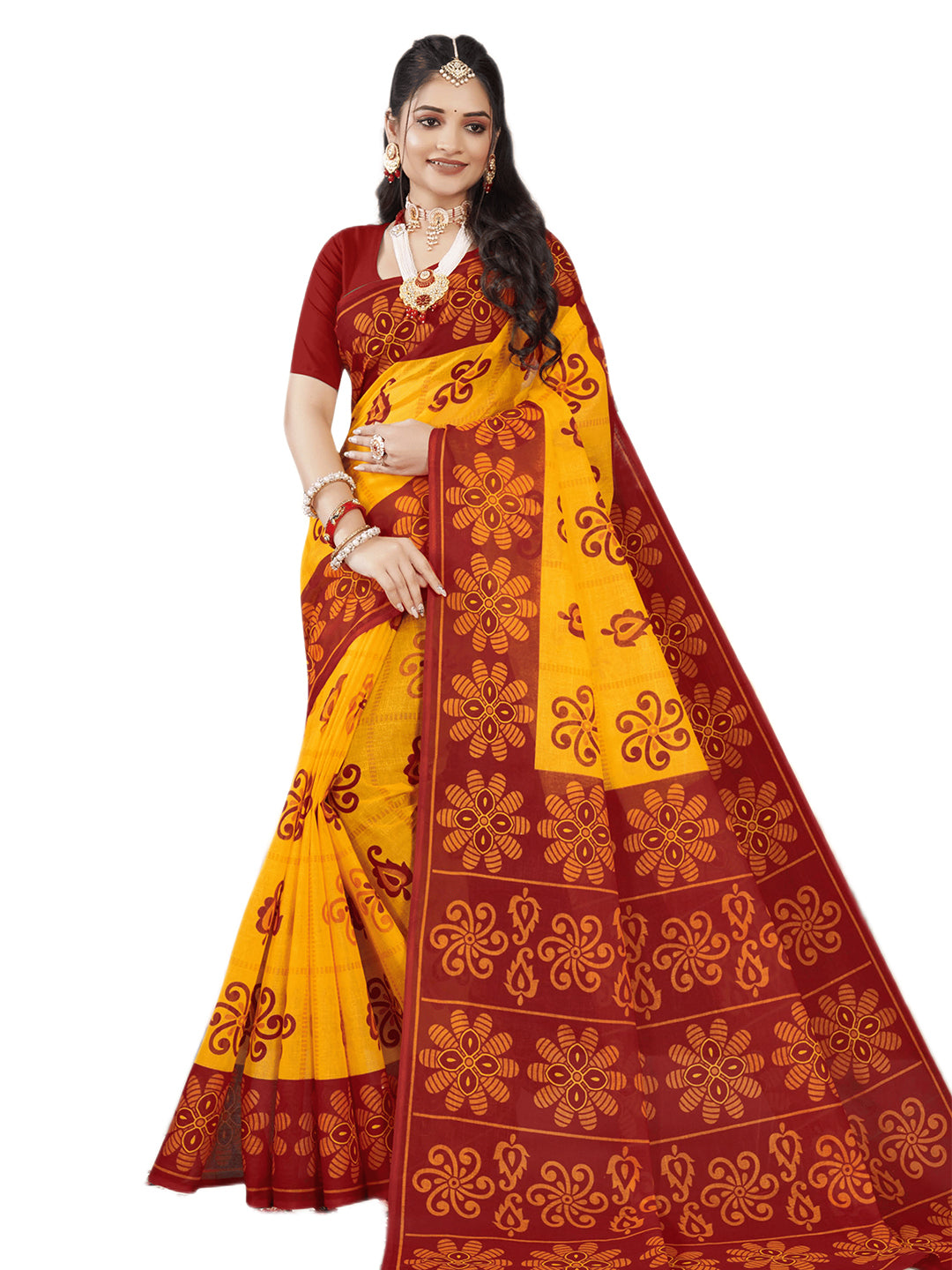 Monica Yellow & Red Saree Traditional Saree