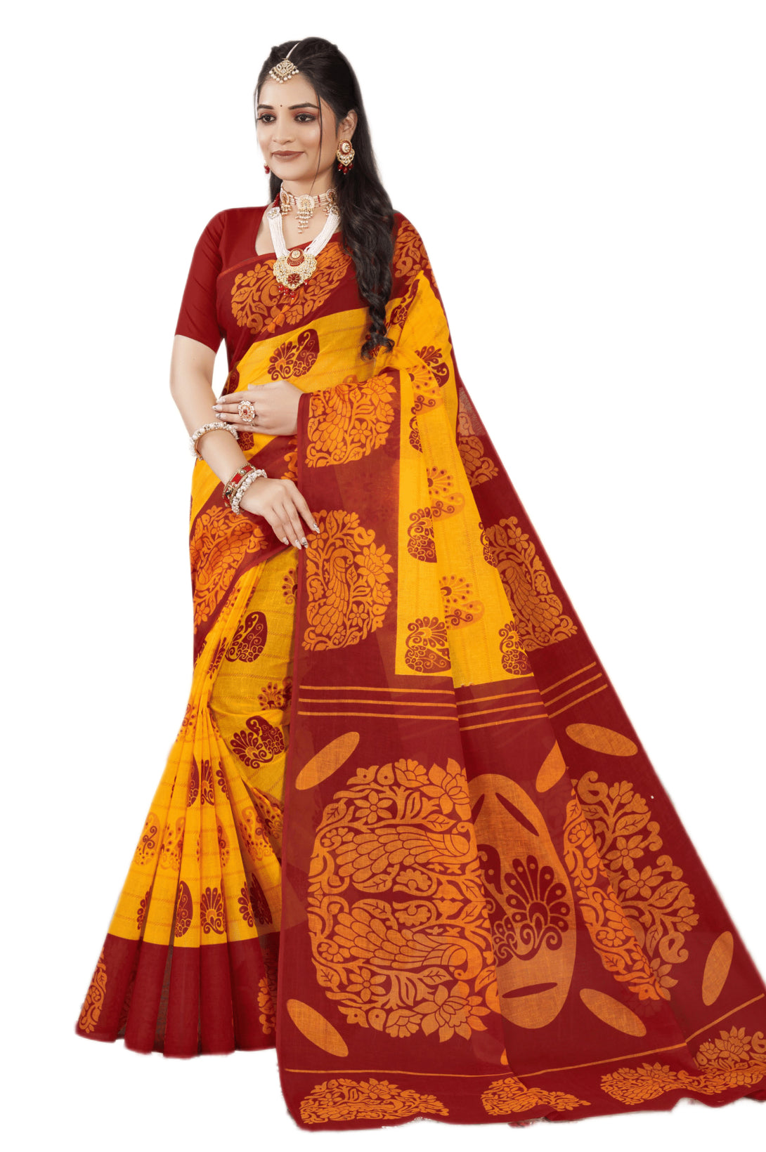 Monica Yellow & Red Traditional Saree