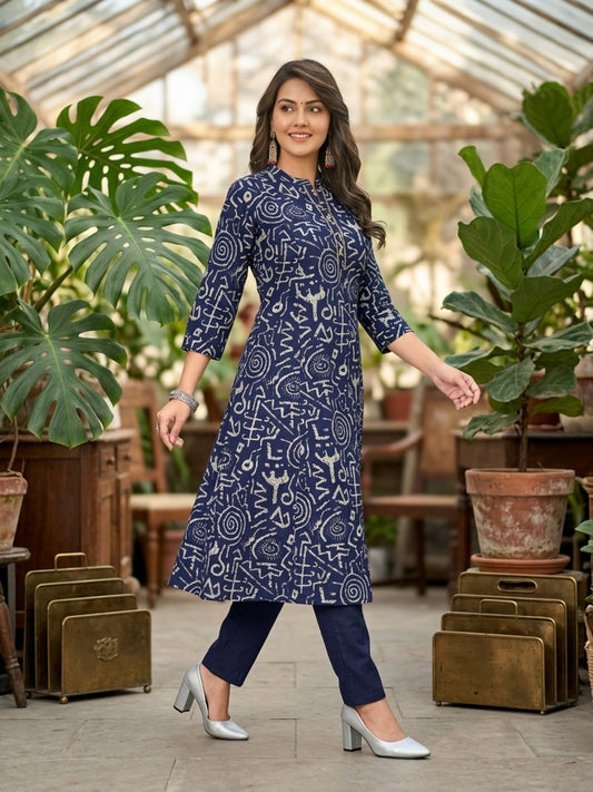 Minu Kurti-Set Kesaria Women Printed Kurti with Trousers Set | Ank