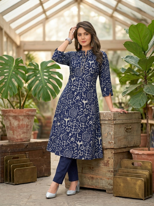Minu Kurti-Set Kesaria Women Printed Kurti with Trousers Set | Ank