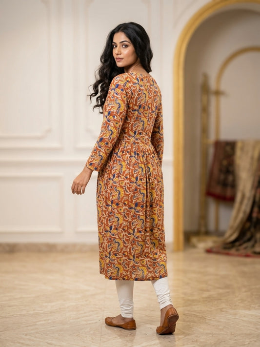 Ritabhari Women Ethnic Motifs Printed Anarkali Kurta with Round Neck & Three-Quarter Sleeves