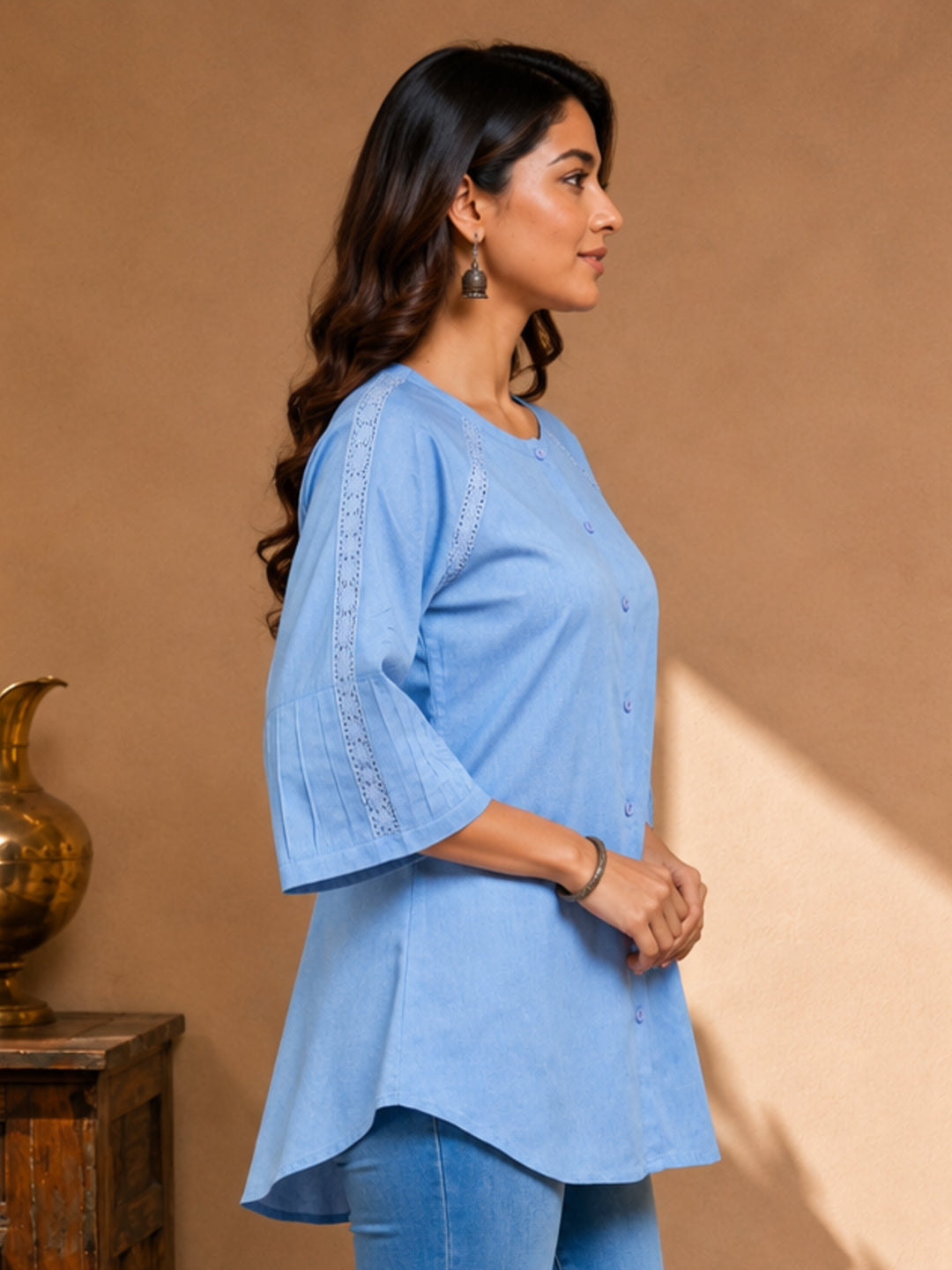 Minu Nidhi Women Solid Colour Round Neck Top