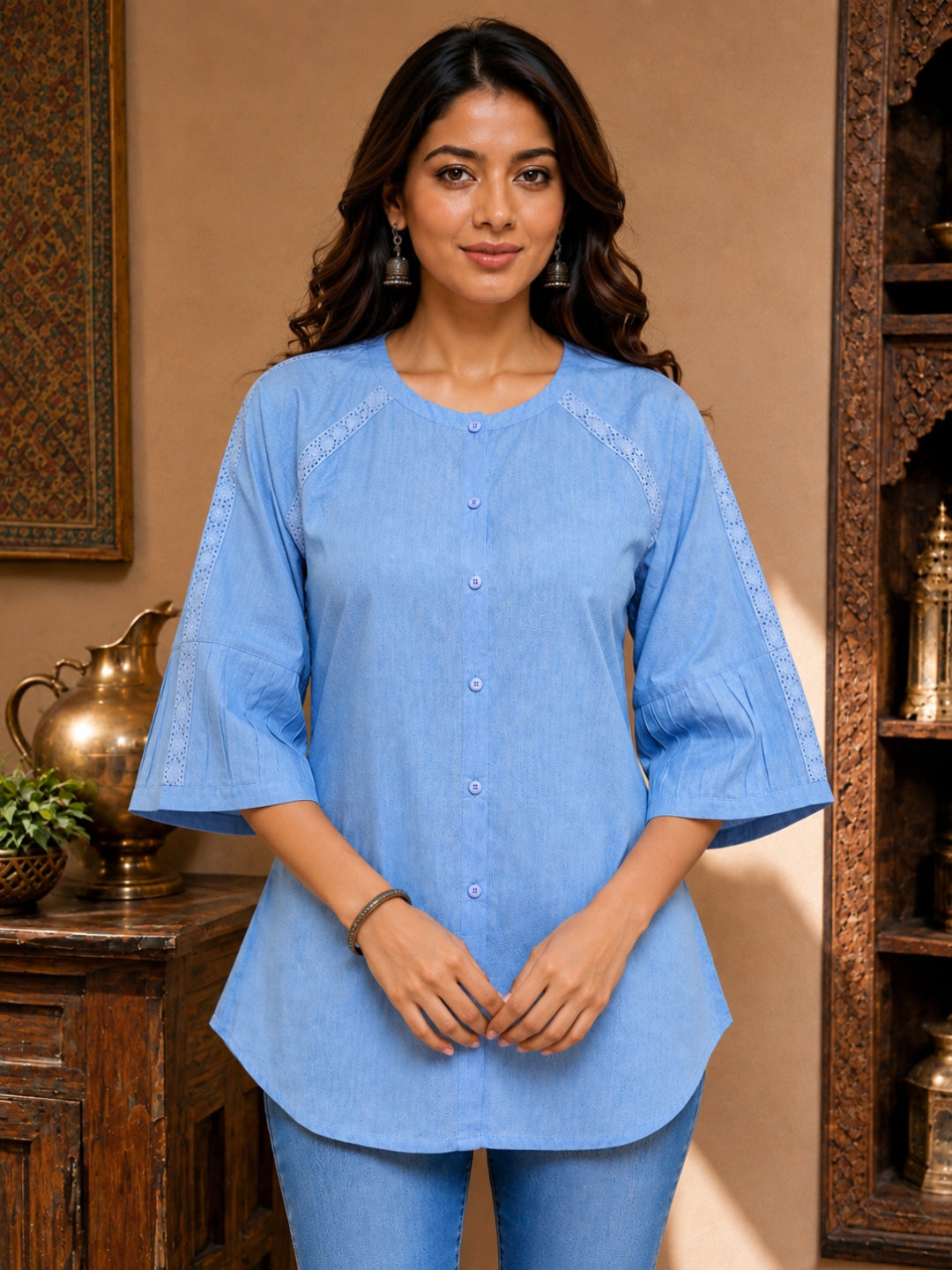 Minu Nidhi Women Solid Colour Round Neck Top