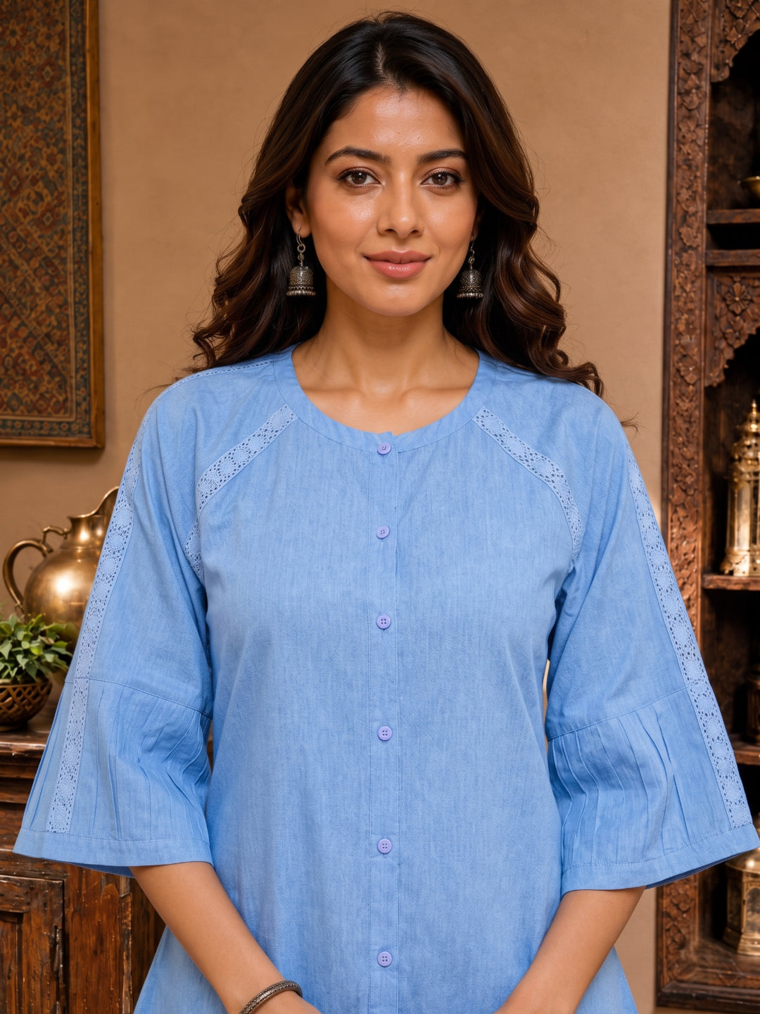 Minu Nidhi Women Solid Colour Round Neck Top