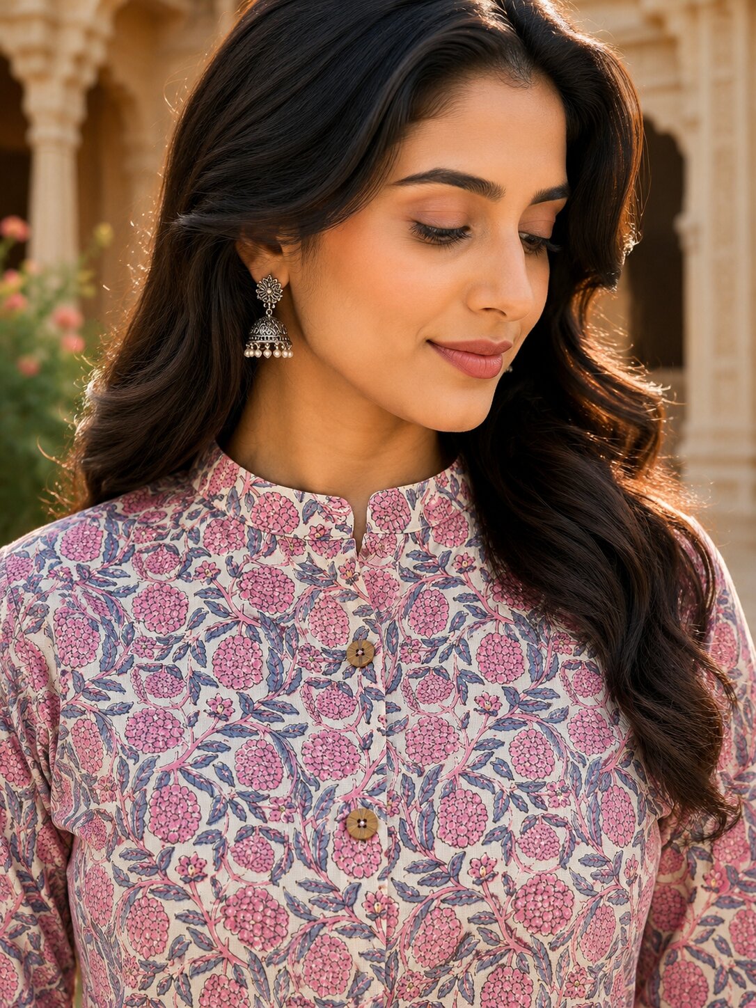 Minu Fashions Ayesha Ajrakh Floral Print Pure Cotton Straight Tunic Short Top for Women