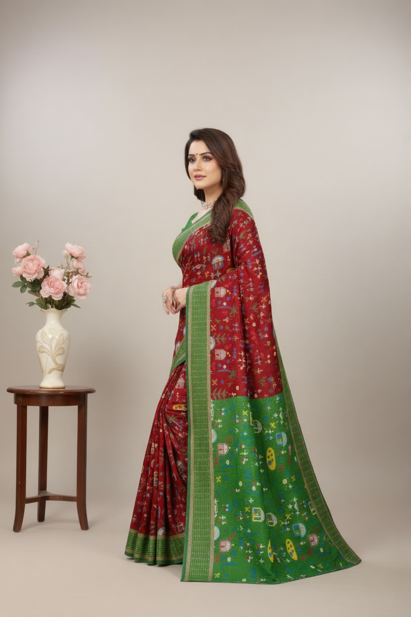 Boutique Special Gold Cotton Printed Purple Saree