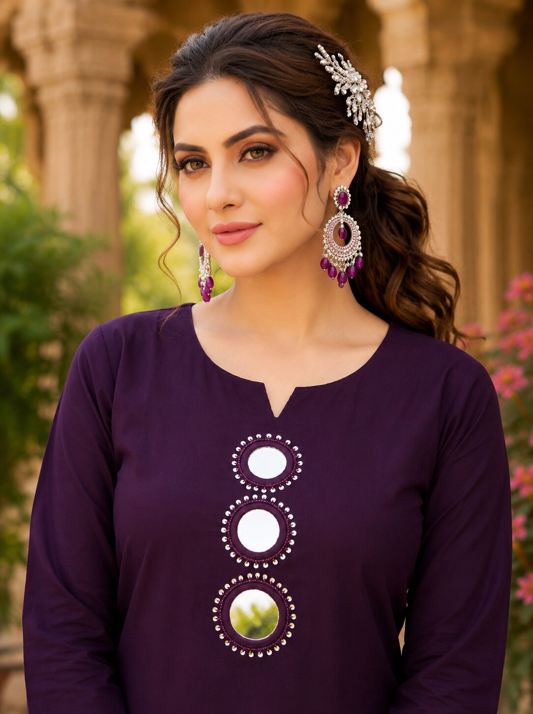 Purva Women Vartican Silk Straight Cut Kurti Set with Palazzo | Mirror & Beads Work | Women's Ethnic Wear