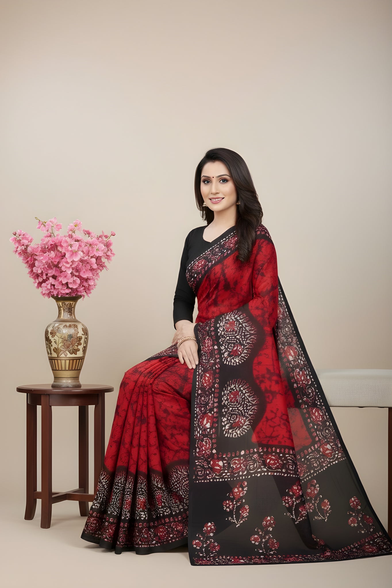 Kacha Badam Batik Cotton Printed Saree 3806