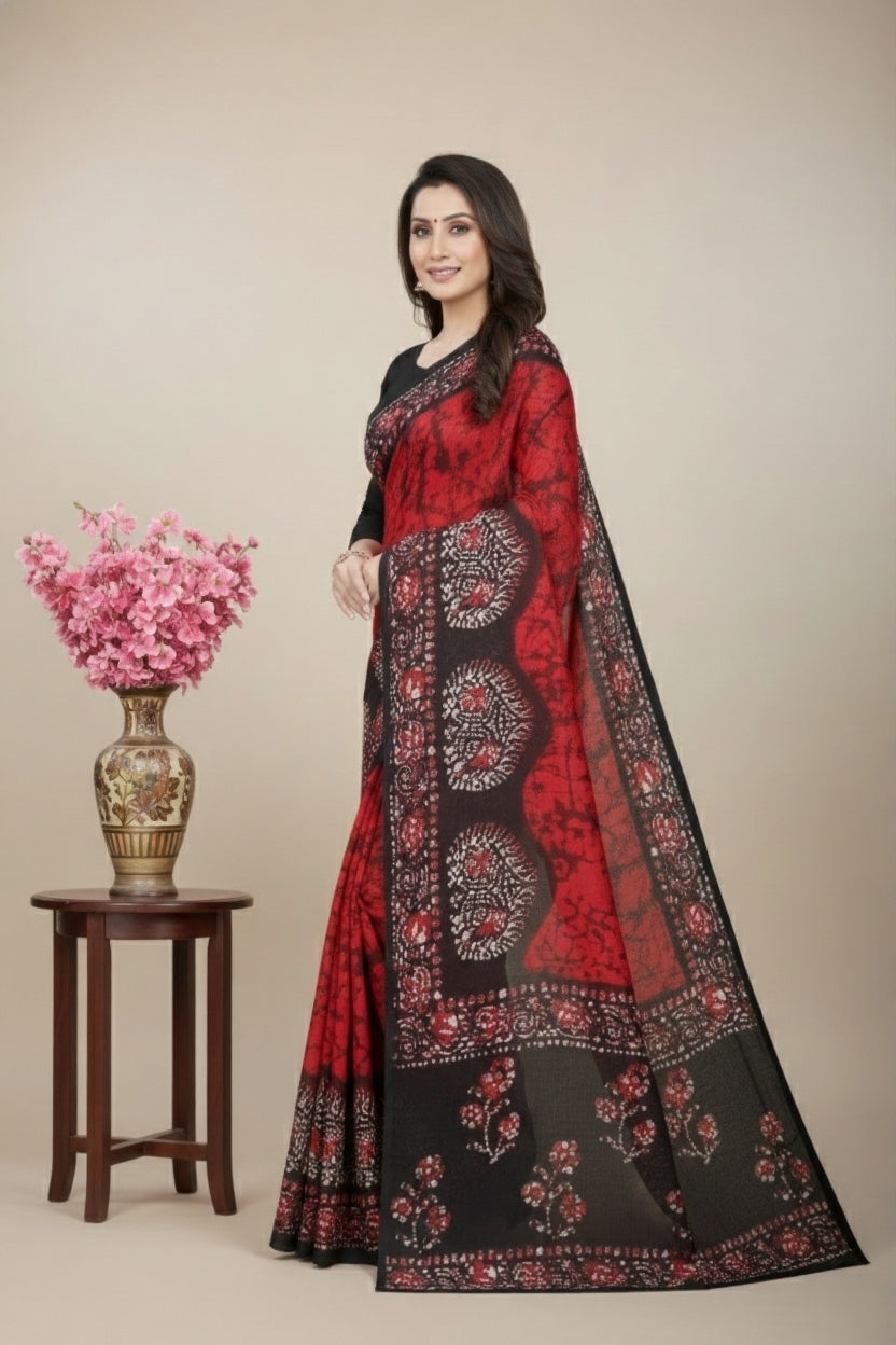 Kacha Badam Batik Cotton Printed Saree 3806