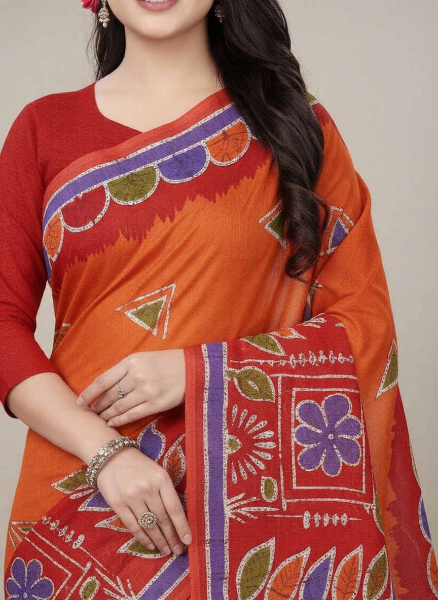Kacha Badam Batik Cotton Printed Saree 3814