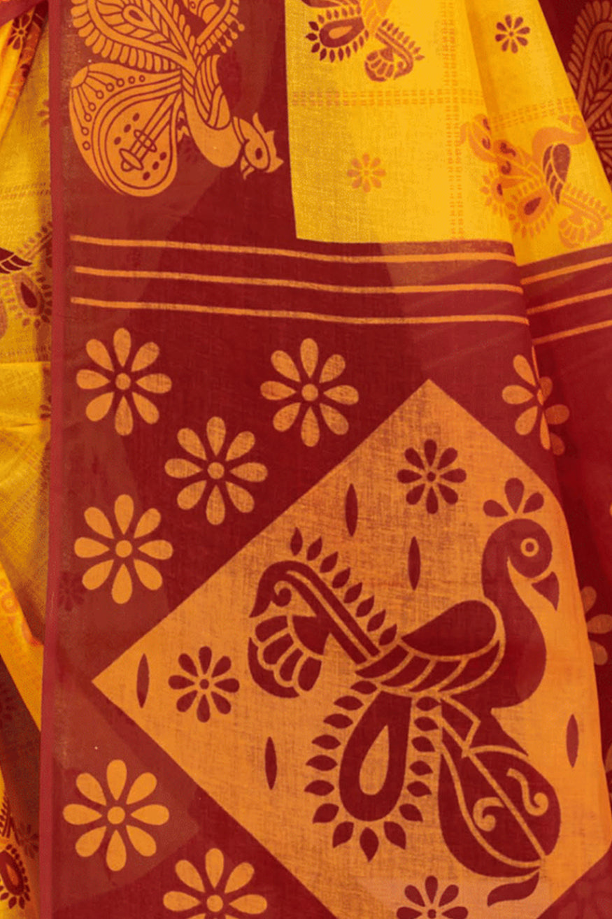 Monica Yellow & Red Traditional Cotton Saree