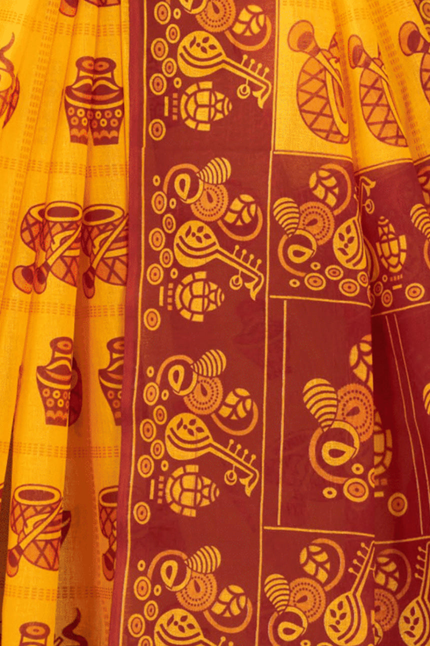 Monica Yellow & Red Traditional Cotton Saree