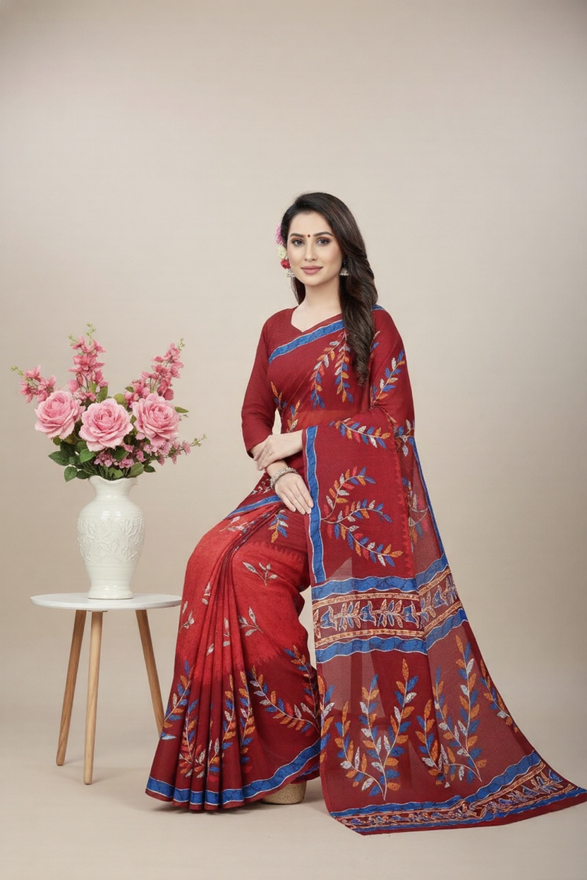 Kacha Badam Batik Cotton Printed Saree 3809