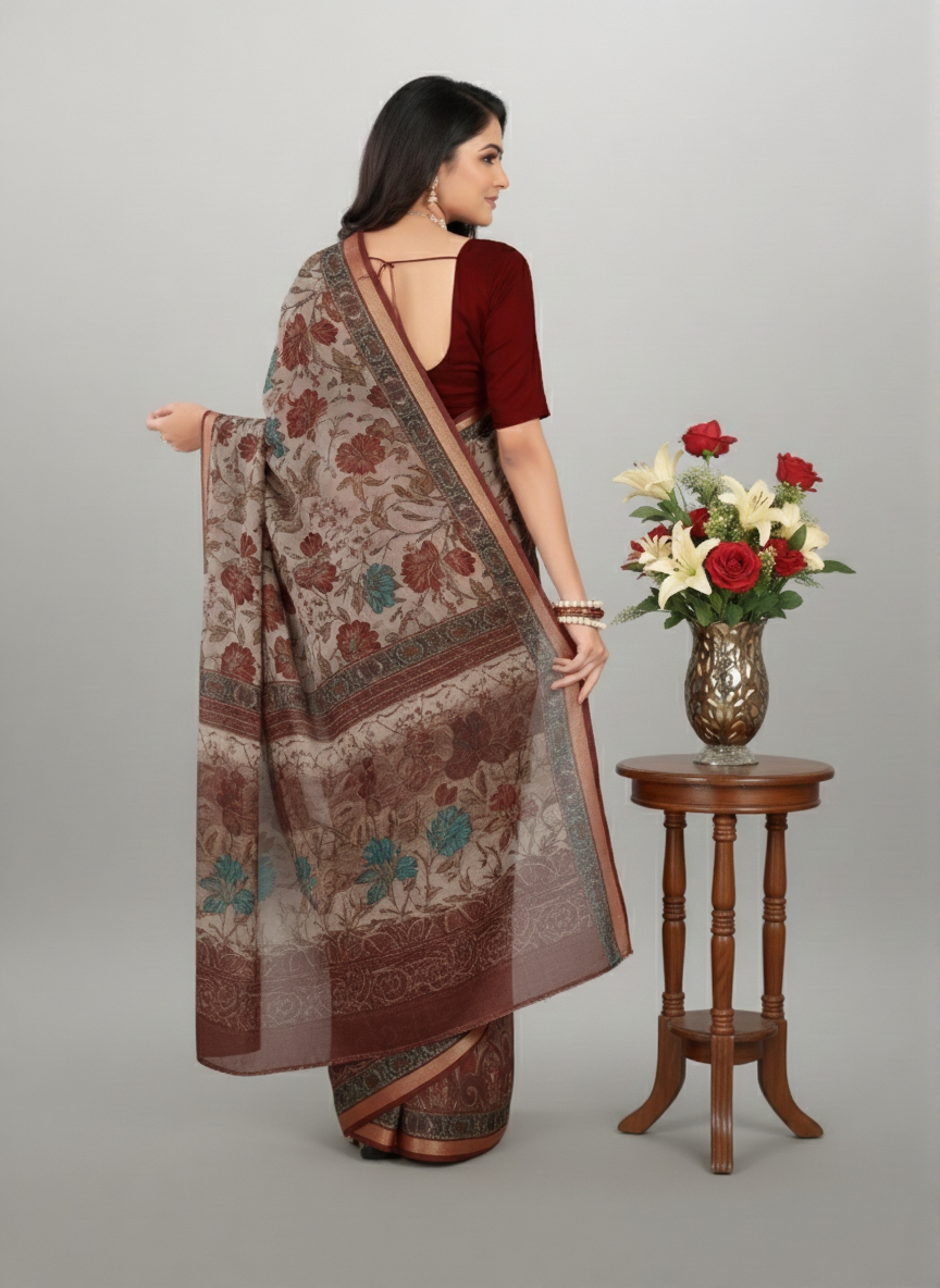 Bangalore Silk Muslin Cotton Printed Saree 4154