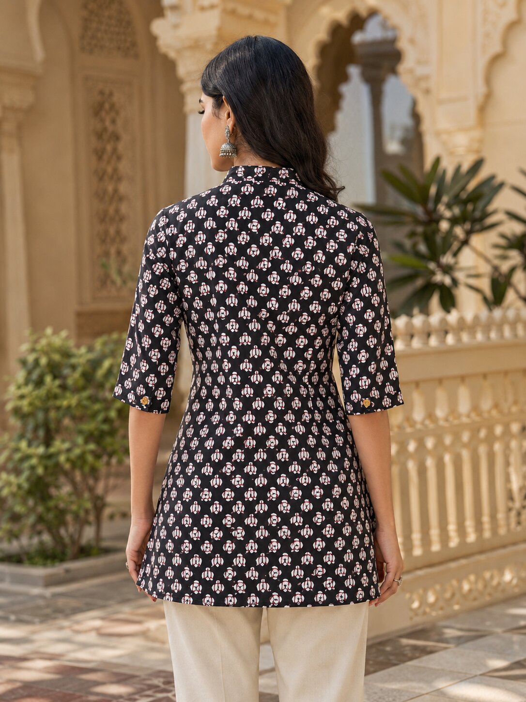 Minu Fashions Ayesha Ajrakh Floral Print Pure Cotton Straight Tunic Short Top for Women