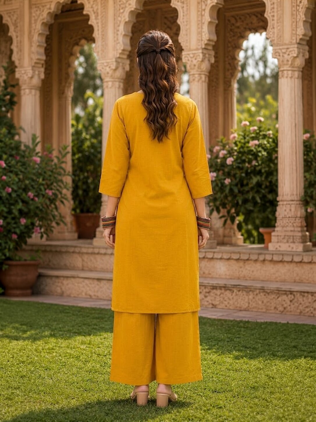 Purva Women Vartican Silk Straight Cut Kurti Set with Palazzo | Mirror & Beads Work | Women's Ethnic Wear