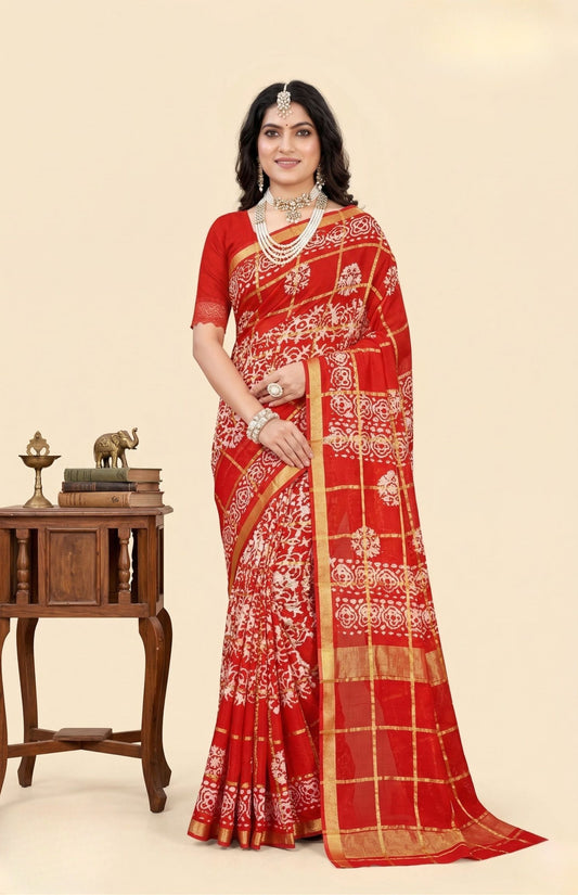 Jalwa batik print cotton saree for puja – Minu Fashions