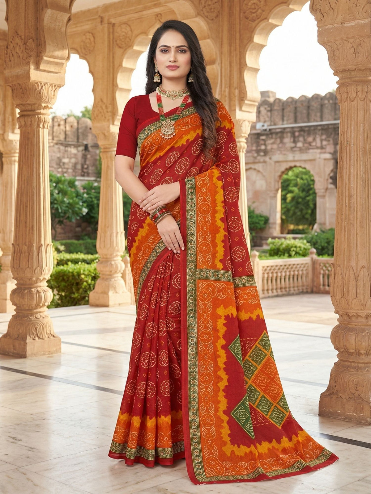 Mandakini chunari cotton saree for puja – Minu Fashions