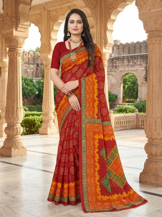 Mandakini chunari cotton saree for puja – Minu Fashions