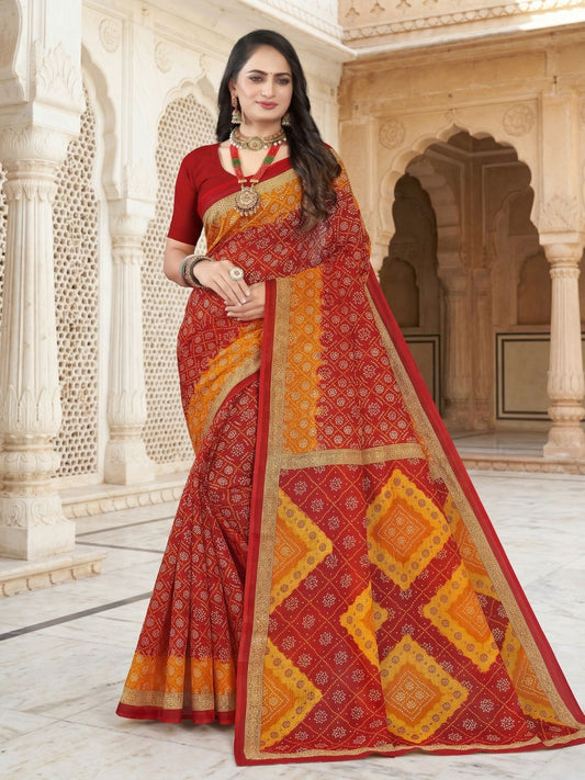 Mandakini chunari print cotton saree gift pick – Minu Fashions