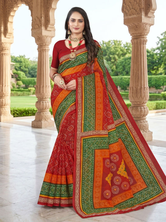 Mandakini chunari print pure cotton saree – Minu Fashions